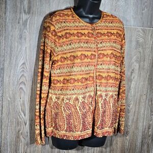 Pleat Pleat by Rafael Top & Cardigan Set Paisley Print Gold Brown‎ Long Sleeve L